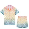 シャツCasablanc-S 24SSデザイナーシャツMasao San Print Men Casuart Shirt Women Loose Silk Shirt短袖高品質Tシャツショートパンツ