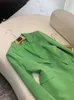 Kvinnors tvådelade byxor designade Vintage Lady Office Basic Solid Suit Single Button Slim Montered Blazer Loose Flared Women 2st Green