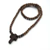 Pendentif Colliers Cool Croix en bois Collier de perles pour hommes et femmes Perles Chaîne Bois naturel Accessoires chrétiens