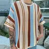 Erkek Tişörtler Erkek Örme T-shirt O yakalı Kısa Kollu Sıradan Erkek Giyim Çizgili Çıkarılmış Çıkarma İş Renk Boş Gevşek Tee Üst Erkek Örme J240316