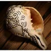 Dekorativa figurer 7.2 "Old Tibet Buddhism Temple Shell Carved Buddha Yamantaka Trumpet Horn Conch