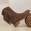 2024 kuh Wildleder Frauen Stiefeletten Herbst Winter Warme Mode Fringe Casual Zurück Zipper Runde Kappe Kurze Frau 240301