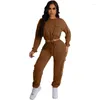 Zweiteilige Hosen für Damen WUHE Fashion Street Pocket Front Sweatshirt und Jogger-Anzug Sport Yoga 2 Set Outfit Solider Damen-Trainingsanzug