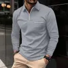 Autumn Mens POLO Shirt Zipper Polo Collar Golf Wear Long Sleeve Pocket Top Casual Fashion Solid Color Tshirt 240305