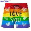Men's Shorts Fashion Nowy LGBT 3D Printing MENS Zabawne szorty Summer Casual Beach Board Krótki hip-hop Personality Swimming Trunks dla mężczyzn Y240320