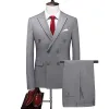 Jaquetas 6xl (jaqueta+calça) homens combinam com lapelas de peito duplo traje sólido conjunto de casamentos masculino noivo slim fit standerd size blazer set smokingo