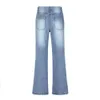 Blaue, lockere, beinlose Jeans mit hoher Taille für Damen