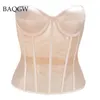 Stahl Sexy Schwarz Transparent Bh Mesh Push Up Bralet Frauen Rohr Top Korsett Bustier Bh Club Party Crop Top Bandagen dessous240318