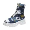 Stiefel Ladies Graffiti Hightop Leinwand Schuhe Herbst Neue Stil Dicksoled Dickheeled Short Stiefel Fashion Hole Persönlichkeit Frauen Stiefel