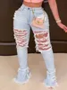LW Plus Size Ripped Flad High Stretchy Jeans Streetwear Straight Pants Loose Wide Leg Pants Ladies Jeans Y2K Summer Jean240318
