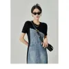 European Station Denim Patchwork Dress 2024 New Female Niche Design Sense French Long Dress Children's Clothing High-end Feeling