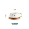 Mugs Gold Marble Ceramic Mug Cup Nordic Style Wooden Saucer Lid White Porcelain Tea Coffee Water Handle Drinkware Gift