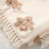 Thin Summer Stroller Cover With Tassel Bear Print Soft Cotton Gauze Infant born Baby Swaddling Muslin Blanket 240304