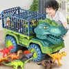 Diecast modelo carros crianças tiranossauro carro brinquedos dinossauros transporte carro transportador caminhão brinquedo puxar para trás veículo brinquedos para meninos presente de natal l2403