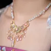 Ancient Style Necklace Lotus Leaf Soft Ming System Flat Neck Accessories Han Clothing Fairy Gas Female Tassels Colorful Five Ring Face