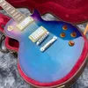 Пользовательские стандартные Flame Maple Top Фиолетовый Синий Электрогитара Axces Neck Joint Grover Тюнеры Хромированная фурнитура Китайские гитары Chibson