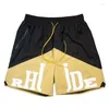 Herren-Shorts, Retro-Alphabet-Logo-Druck, zweifarbig, Patchwork, High Street, Kordelzug, Sporthose, locker, lässig, Sommer