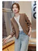 Costumes pour femmes Femmes Mode Beige Blazer Coréen Simple Col V Automne Bureau Lady Brown Élégant Costume Manteau Casual Manches Longues Tops Noirs