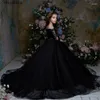 Girl Dresses Black Party For Girls Half Sleeves Puffy Ball Gown Vestido De Fiesta Nina Lace Flower 2-16 Year