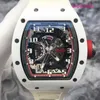 Elegância relógio rm relógio elegante rm030 branco cerâmica oco dial transparente inferior manual mecânico relógio masculino limitado 50 peças