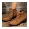 HBP Non Brand 2024 Autumn New Fashion Large Size Retro Casual Womens Boots Thick Heel High Heel Short Boots Simple Belt Buckle Naked Boot