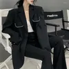 Kadınlar Suits Ceket Siyah Parıltılı Giysiler Gevşek Katı Dış Dışlar Blazer Kadın Paltoları Kadın Sequin Korece Terzilik 2024