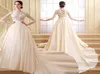 ZCL02 Günstige Illusion Mieder Spitze 34 Langarm Brautkleider 2019 Herbst Champagner Weiß Satin A-Linie Country Rustic Chic Bridal2984651