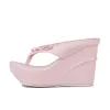Slippers Women Platform Flip Flip Shoes Zoris com nó de laço Sweet Pink Branco preto Bottom grossa Antislip Slippers Luz de salto grossa 43
