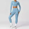 Damen-Trainingsanzüge, 2-teilig, nahtloses Set, Gymnastikkleidung, Sportbekleidung, Damen-Trainingsanzug, Fitness, langärmelig, bauchfreies Top, Sport-BH, Gym-Leggings 24318