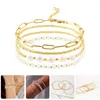 Bracelets de charme 4 pcs bracelet de perles ensemble d'or pour les femmes bracelets d'or à la mode plaqués empilables miss