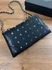 Womens Versatile New Internet Popular Trendy One Shoulder Diagonal Straddle Bag Black Silver Fashion Full Envelope Chain