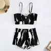 Traje de baño para mujer Bikini con correa ajustable Conjunto elegante con sujetador con cordón Troncos de natación de cintura alta Ropa de playa de secado rápido para el verano