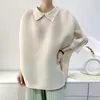 Summer Miyake 주름 세련된 폴로 칼라 간단한 탑 여성 미드 길이 소매 여성 느슨한 간단한 캐주얼 티셔츠 240308