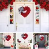 Parti Dekorasyonu Noel Çelenk Kumaş Kalp Şekli Kırmızı Çelenk Düğün Kapısı Pogerografi Asma Sahne Günü Ön Valen P7W6