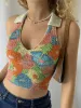 Tops Sexy Gyaru Crop Top Halter Neck Dos Nu Slim Fit Office Lady Y2k Vêtements Années 2000 Femmes T Shirt Irisé Mode Hauts Sans Manche