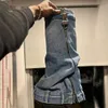 HBP Non flambant neuf bleu Denim cadenas bottes compensées dames lavage jean fermeture éclair métal genou bottes hautes talons compensés bottes longues d'hiver