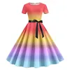 Casual Dresses Women Print Round Neck Short Sleeve 1950s Evening Party Prom Dress Full For