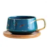 Tazze Tazza in ceramica in marmo oro Tazza in stile nordico Piattino in legno Coperchio Porcellana bianca Tè Caffè Manico per acqua Bicchieri Regalo