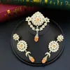 Sunspicems Morocco Bride Jewelry Sets For Women Gold Color Waist Chain Belt Orange Crystal Choker Necklace Drop Earring Brooch 240315