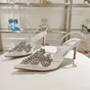 Rene caovilla Sandalias de ante adornadas Margot Tacones de aguja con strass de serpiente Zapatos de tacón alto para mujer Diseñadores de lujo Zapatos de noche envolventes en el tobillo Zapatos de fiesta