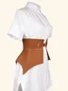 Belts Brown Irregular Pu Leather Long Wide Belt Punk Style Women Fashion 2024 Autumn Winter Waistband Corset