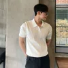 Camisa polo versão coreana na moda gola polo camiseta masculina de manga curta leve estilo maduro rufião bonito cor sólida versátil blusa de malha