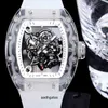 Richa Milles Fully Transparent Crystal Glass Case Mens Automatic Mechanical Watch Hollowed Out Luminous Tape Light Personality