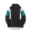 Streetwear moda retalhos esportes jaqueta dos homens hip hop solto jaquetas cor confronto casaco preto beisebol zip up 240305