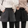 Damen-Shorts, Woll-Shorts, hohe Taille, koreanischer Stil, Mode, Herbst-Winter, Temperament, Taschen, solide Büro-Dame, elegant, einfach, All-MatchC243128