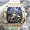 Leisure Watch Luxury Watch RM Watch Mens Watch RM11-02 ihålig skiva bakre diamant två platser automatisk mekanisk klocka