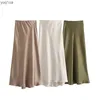 Skirts TRAF Satin Midi Skirt Woman High Waist Long Skirts For Women New Fashion 2023 Autumn Casual Elegant Party Womens SkirtsL2403