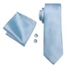 Hi-Tie Light Blue Solid Silk Wedding Tie för män Fashion Design Handky Cufflink Mens Elegant Slips Business Party Dropshipping