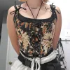 Camis floral impressão vintage espartilho rendas até buister topo medieval espartilho underbust ren faire colheita topo elagant tanque camisola