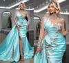 Glamorous göl mavi gece elbiseler yüksek illüzyon uzun kollu balo elbiseleri rhinestones yan bölünmüş uzun ünlü kadınlar resmi par3942895